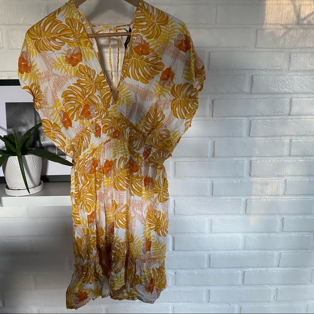 SPIAGGIA DOLCE YELLOW&ORANGE TROPICAL MINI DRESS SZ M NWT